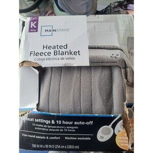 NEW Mainstays Soft Fleece Electric Heated Blanket King Size Gray Dual Controller